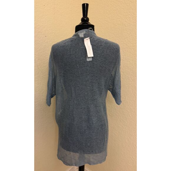 Chico's NWT Blue Gray Crochet Open Short Sleeve Cardigan - Sz 0 (S/4) - Picture 5 of 12